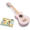 Woet® Chitarra Giocattolo Bianca in Legno per Bambini, 6 Corde in Nylon con Tracolla, Corda di Ricambio e Libretto Musicale a Colori con 3 Canzoni, Strumento Educativo, A Partire da 3 Anni