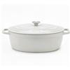La Fonderie 1890 IENA36 Pentola a Cocotte ovale in ghisa, smaltata beige, SENZA PFAS, PFAS FREE, pentola con 2 manici e coperchio, ellisse 36 x 28 cm, Capienza 7,7 litri