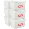 Cetomo 80L*6 Scatole di Stoccaggio con Coperchi, Contenitori in Plastica con Ruote, Clip On, Impilabili, Incastonabili, Organizzatore a Righe per Casa Ufficio, Bianco, 80L-6 Pezzi