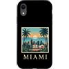 Miami Travel Art Studio Custodia per iPhone XR Miami, Florida, costiera, skyline città, retro, tramonto, spiaggia, palma
