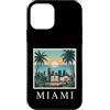 Miami Travel Art Studio Custodia per iPhone 12 mini Miami, Florida, costiera, skyline città, retro, tramonto, spiaggia, palma