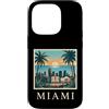 Miami Travel Art Studio Custodia per iPhone 14 Pro Miami, Florida, costiera, skyline città, retro, tramonto, spiaggia, palma