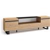 Skraut Home | Mobile TV Soggiorno | Ampio spazio a disposizione | 200x57x35cm | Per TV fino a 80 | Design industriale | Stile moderno | Rovere e nero