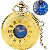 Tiong Orologio da Taschino con Numeri Romani Incisi, Design Vintage Blu con Stelle, Orologio al Quarzo con Catenina Pendente per Uomo e Donna, Classico