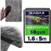 KADAX Telo pacciamatura Anti Erbacce 1,6 x 5 m - 50 g/m² Nero - per aiuole e orto - Permeabile all'Acqua per irrigazione Senza ristagni