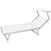 VERDELOOK | Rimini, Lettino da Mare con Parasole, 186x61x38 cm, Bianco, per Giardini, Piscine, Terrazze, Lettino Prendisole