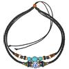 Ancient Tribe - Collana a Doppio Strato Stile Boho - Corda e Cuoio Intrecciato Nero con Perla Turchese, Perline in Legno e Metallo - Regolabile 37 cm, Gioiello Tribale Unisex