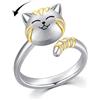 VYYU Anello antistress per donne e ragazze, con scritta You are My Sunshine, per alleviare lo stress, con gatto carino, regalo per moglie, fidanzata, figlia e amici, Regolabile, Oro bianco