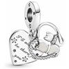 PANDORA Passions Ciondolo in argento Sterling con gatti e cuore, con zirconi cubici trasparenti e smalto argentato scintillante