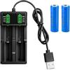 Nzkeuf 2 Pezzi 2200mAh Batterie 3.7V Ricaricabili, 3.7Volt Button Top NiMH Batteria Ricaricabile con Caricabatterie a 2 Slot, per Fotocamera, Piccolo Ventilatore, LED Lampada Frontale, Luci Solari