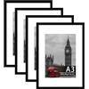 Tinkeps Confezione da 4 cornici A3 in legno ingegnerizzato e plexiglass, con passepartout per stampe A4, foto e poster, montaggio a parete, cornice A3 (29,7 x 42 cm)