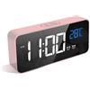 LATEC Sveglia Digitale con LED Temperatura Display Orologio con 10 Suoni di Allarme Porta di Ricarica USB Dimmer di Luminosità Regolabile a Sonnellino Allarme Specchio Portatile con Doppio Allarme