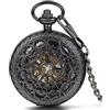 Jewelrywe Orologio da Tasca a Quarzo Hollow Collana in Lega Orologio Vintage Orologi Meccanici Colore Bronzo Nero (Nero-B)