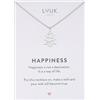 LUUK LIFESTYLE Collana donna con ciondolo Albero di Natale e acciaio inossidabile (50 cm), con carta HAPPINESS, portafortuna, gioielli moderno, idea regali lei, compleanno, argento