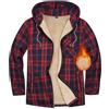 heekpek Felpe con Cappuccio Uomo Invernale Caldo Felpa con Cerniera Uomo Hoodie Casual Giacca a Quadri in Pile Invernale Multitasche, Rosso blu, L