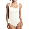 Nabawa Body da donna con controllo della pancia senza maniche a costine con scollo quadrato canotta body abiti sexy con spalline per uscire, Beige, M