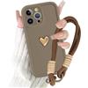 Kueqeay Cover con Cordino per iPhone 16 Pro 6,3'', Silicone Morbido Custodia Aesthetic Modello Amore 3D Disegni, Collana Universale Regolabile, Protezione Fotocamera Protettiva Case, marrone