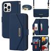 Cavor Cover Compatibile con iPhone 13 PRO Max con Cordino,Flip Portafoglio Custodia Pelle,[Specchio][5 Porta Carte][Magnetico],Custodia Cover con Laccio Compatibile con iPhone 13 PRO Max - Blu