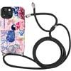 Yirlbey Cover per iPhone 13 6,1'' con Cordino, Aesthetic Collage Fiocco Motivo Disegno Nero Silicone Case Corda con Regolabile Laccio Antiurto Antigraffio Bumper Protezione della Fotocamera Custodia