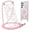 Knrlqim Magnetica Cover per Samsung Galaxy S25 Ultra con Cordino Regolabile, Compatibile con MagSafe,Trasparente Aesthetic Fiocco Nastro con Collana Tracolla Laccio Collo TPU Silicone Lanyard Case