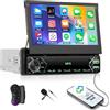 Fuluku Autoradio 1 DIN Bluetooth, Schermo Retrattile da 7 Pollici Touchscreen Auto Stereo Mirror Link FM RDS USB Type-C AUX Microfono Telecamera di Backup