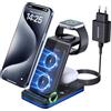 MANKIW 3 in 1 Stazione Ricarica per iPhone 17/16/15/14/13/12/XS/X/8 serie,MANKIW Caricabatterie Wireless per i-Watch 11-2 serie, per Air Pods 3/4/Pro 2