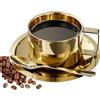 Jauhmui Set di tazze da caffè in acciaio inox, 200 ml, a doppia parete, con cucchiaio e piattino, per caffè, latte, tè, latte, tè e caffè (oro)