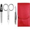 Sonnenschein by Hans Kniebes - Set manicure da 3 pezzi - forbici per unghie, lima per unghie e pinzette - set per manicure tascabile - custodia in pelle di agnello nappa (rosso)
