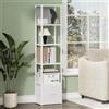 YAUKTAK Libreria Angolare a 6 Ripiani Scaffale Salvaspazio Verticale con Struttura in Metallo e Legno Scaffale Libreria con 1 Cassetto per Soggiorno, Camera da Letto e Ufficio Bianco HBC505W