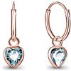 DTPsilver Orecchini Cuore Pendenti Donna Argento 925 Placcati Oro Rosa 18k con Cristalli Acquamarina - Orecchini Azzurri Donna a Cerchietto con Cuore Pendente - Luminosi, Dorati, Ipoallergenici senza Nichel