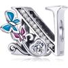MUERDOU Charm in argento con lettera iniziale a forma di farfalla, per braccialetti Pandora, ciondoli fai da te, regali per donne, Smalto, Zirconie sintetico