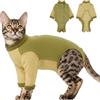 Hjumarayan Tutina Gatto Post Operatoria con Chiusura a Strappo e Maniche Anteriori, Body in Cotone per Recupero Chirurgico, Morbido e Traspirante, Protezione Ferite per Gatta e Gatto Maschio, Verde salvia XL