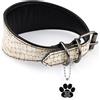 FAVPET Collare in Morbida Pelle per Levrieri con ID Tag QR per Whippet Italian Greyhound Saluki Borzoi Lurcher Galgo Spagnolo Azawak Afghan Hound, Collare per Cane in Pelle Artigianale (Beige, M)