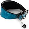 FAVPET Collare in Morbida Pelle per Levrieri con ID Tag QR per Whippet Italian Greyhound Saluki Borzoi Lurcher Galgo Spagnolo Azawak Afghan Hound, Collare per Cane in Pelle Artigianale (Blu, S)