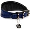 FAVPET Collare in Morbida Pelle per Levrieri con ID Tag QR e NUOVI Anelli a D in Metallo Rinforzato per Whippet Italian Greyhound Saluki Borzoi Lurcher Galgo Spagnolo, Collare per Cane (Blu, S)