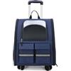 Kommodum - Trasportino Gatto con Ruote, Trasportino da Viaggio per Cane, Zaino Trolley Porta Animali, Borsa Traspirante con Carrello Pieghevole Portatile, per Cani Piccoli Gatti Medi (BLU)