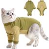 Hjumarayan Body Gatto Post Operatorio con Maniche, Tutina Post Sterilizzazione Cotone, Chiusura a Strappo Regolabile, Alternativa al Collare Elisabettiano, Anti-Leccamento per Ferite Addominali, Verde salvia M