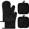 Xynovate Set di 4 Guanti da Forno e Presine da Cucina | Guanti da Cucina, Guanto da Forno, Silicone Antiscivolo per Cucinare, Grigliare, Cuocere(17x27 cm,Nero)