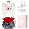 Miofula Regali Festa della Mamma,Rosa Eterna Figurine Angelo con Collana Argento 925,Rosa Stabilizzata Regalo Mamma Compleanno,Festa della Mamma Idee Regalo Mamma Nonna,Fiori Stabilizzati Regalo Donna