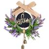GZGXKJ Ghirlanda Porta Ingresso 40cm Lavanda Ghirlanda Primaverile con Cartello di Registro welcome Decorazione Porta Ingresso con Archi e Campanelli Decorazioni Primavera Estate per Porte Finestre