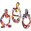 QIANLING Set di 3 statuette di pensatori di graffiti astratti, statuette decorative colorate di mini pensatori, statuette di decorazioni per soggiorno da scrivania da tavolino da libreria d'arte minimalista