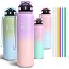 Motswedi Borraccia Termica, 1000ml, Borraccia Acciaio Inox, Riutilizzabile, Bottiglia Termica, senza BPA, Borracce - Lilla Glicine & Rosa Chiaro