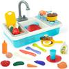 Forroby Lavandino Cucina Giocattolo,Giocattolo Lavandino con Sistema Di Ciclo Automatico Dell'acqua e Griglia, Lavandino Giocattolo per Bambini con Portapiatti e Giocattoli Alimentari,per 3 anni in su