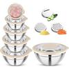 Joyfair Set di 6 ciotole in acciaio inox con coperchio trasparente e 3 grattugie, 4,5 l, 2,7 l, 2 l, 1,5 l, 1,2 l, 0,7 l, ciotola per insalata per cucinare, impilabile e lavabile in lavastoviglie