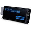 MejaRizon Adattatore Wii HDMI per TV, Full HD 720/1080P, convertitore audio video con audio da 3,5 mm, compatibile con TV, monitor e proiettore, supporta NTSC/PAL 480i/480p/576i/720p/1080p, nero