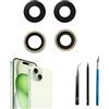 Peixiong Set di 2 lenti per fotocamera posteriore per iPhone 15 Plus di ricambio per iPhone 15 con kit di strumenti di riparazione professionale, antigraffio e impermeabile