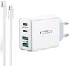 LumFocus Caricatore USB C with 2M Cavo iPhone Rapido Presa Caricabatterie Caricatore for iPhone 14 13 12 11 Pro Max Plus/XS/XR/X/SE/8/7, iPad, 40W 4-Porto Spina USB Multiplo Alimentatore Adattatore Carica