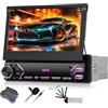 Zomolither Autoradio 1 Din con Schermo Manuale Retrattile 7 Pollici Touch Bluetooth Mirror Link Cablato per iOS/Android - Controllo Volante, FM Radio e USB Type-C per Veicoli Standard