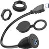 QIANRENON Adattatore fisso filettato 2 in 1 da USB 3.0 a USB 3.0 e USB C, cavo corto da 5 GBps da tipo A maschio a A + C femmina, connettore da 1 a 2, ricarica 5 V3A, cruscotto per auto/camper, 30 cm