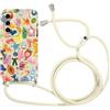 Foonary Cover con Cordino per Samsung Galaxy S21 FE 5G, Custodia con Collage Aesthetic Estivi Frutta Motivo Laccio Collana Tracolla, Silicone Necklace Regolabile Corda 6,4,Fiore Summer